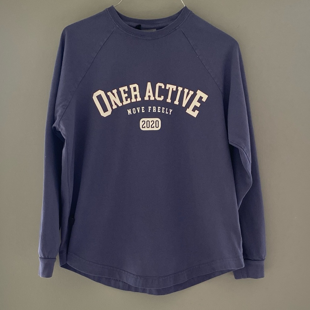 Oner Active long sleeve birthday edition shirt in washed blue/purple. Size XS.